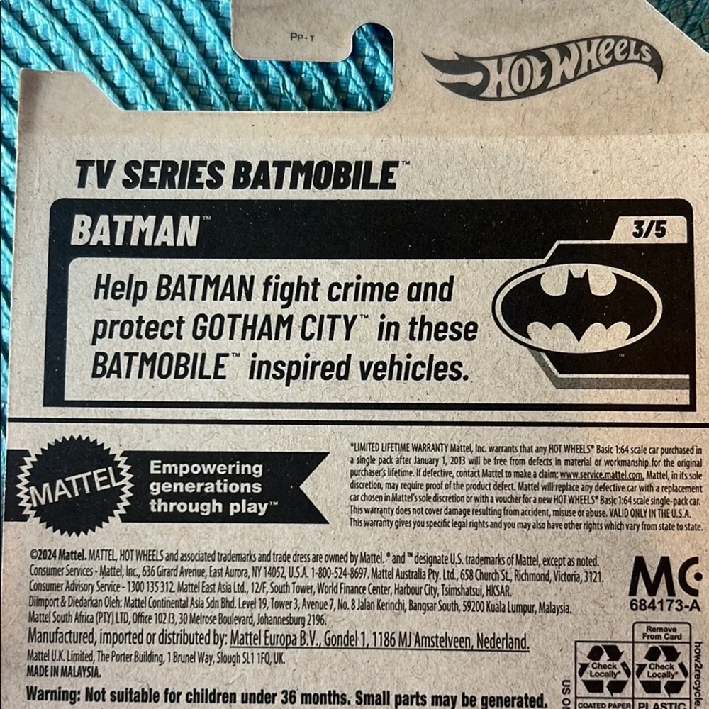 Hot Wheels Batman TV Series Batmobile - Black Hot Wheels Car